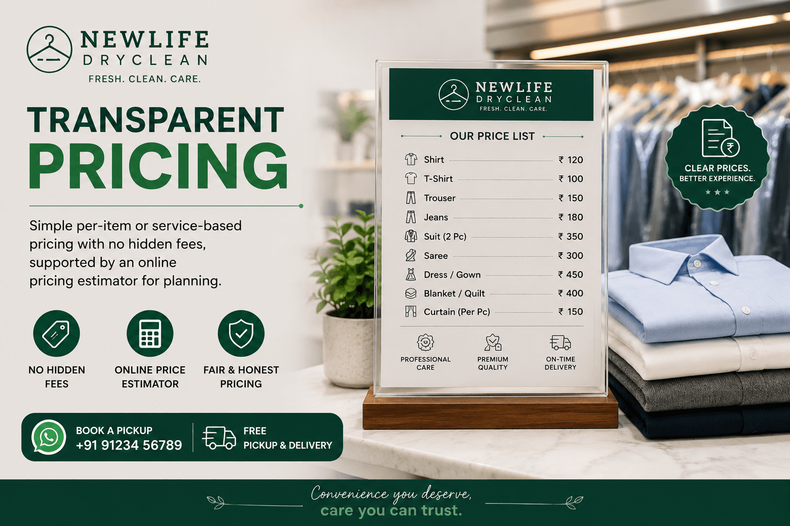 Transparent Pricing at NewLife Dryclean
