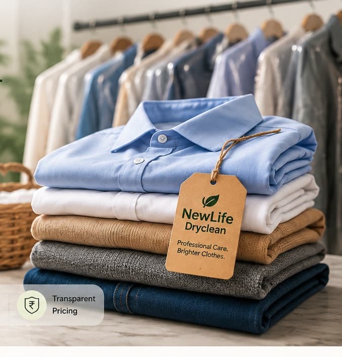 Freshly cleaned and folded clothes ready for NewLife Dryclean pickup and delivery service